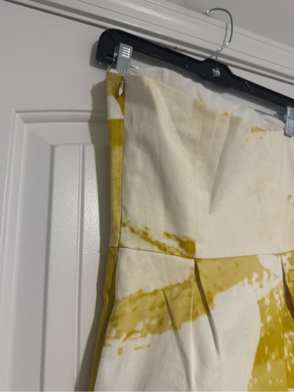 Strapless Mustard and White Printed Sheath Dress - Picture 5 of 9